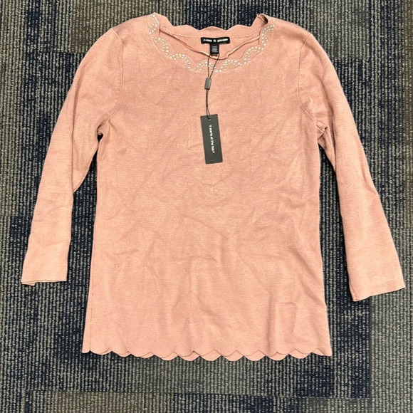 NWT Cable & Gauge mauve sweater with crystal embellishment size large - Picture 1 of 5